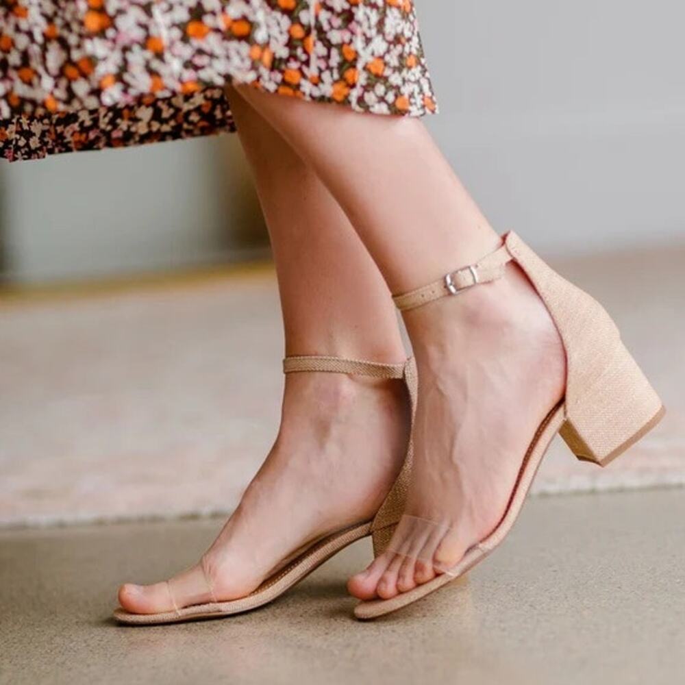Steve Madden Irenee Clear Open Toe Ankle Strap Block Heel Sandals Cream Size 6 M